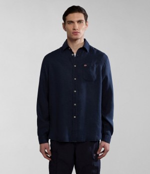 Kosele Napapijri Linen Long Sleeve Shirt Panske Tmavo Modre | 402937NBY