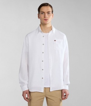 Kosele Napapijri Linen Long Sleeve Shirt Panske Biele | 917468NYS