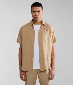 Kosele Napapijri Linen Short Sleeve Shirt Panske Béžové | 392654FJK