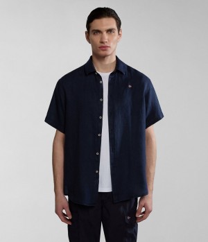 Kosele Napapijri Linen Short Sleeve Shirt Panske Tmavo Modre | 051329PKC