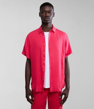 Kosele Napapijri Linen Short Sleeve Shirt Panske Červené | 642053IKV