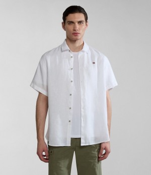Kosele Napapijri Linen Short Sleeve Shirt Panske Biele | 426713RHZ