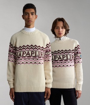 Pleteniny Napapijri Horlick Crew Neck Jumper Damske Biele Béžové | 593870ODU